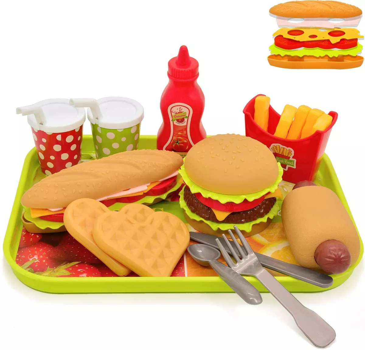 Set cheeseburger con patatine fritte, finto cibo finto per piccoli chef,  giocattoli da cucina per bambini, set di cibo da gioco, ristorante da  gioco, divertimento in cucina, regalo per bambini 