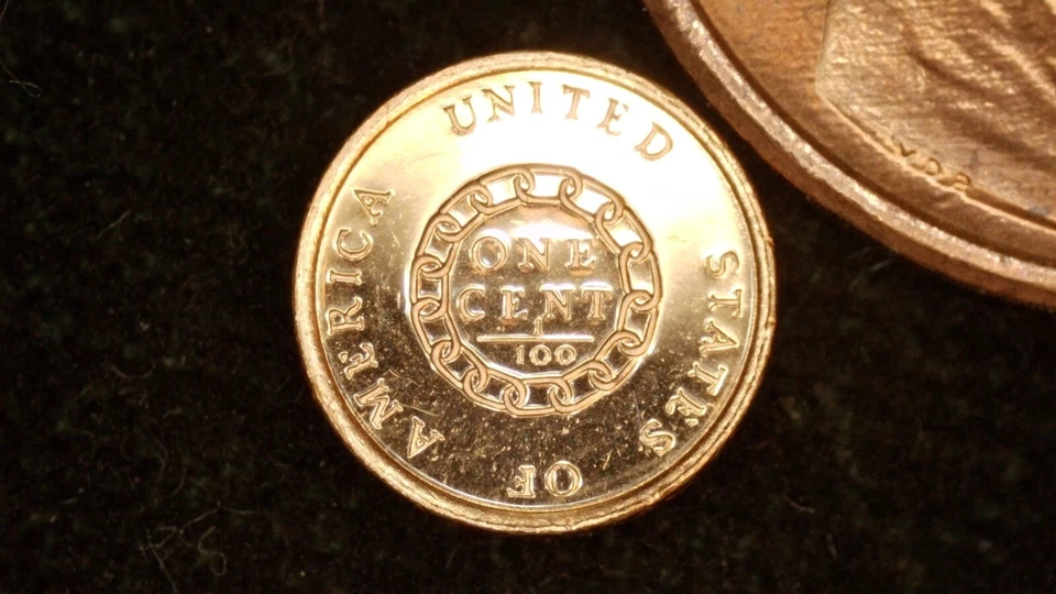 MINIATURE COIN 1793 FLOWING HAIR CHAIN CENT PROOF LIKE COPPER - Image 2 of 2