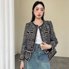 Handmade Tweed Boucle Multi Black Jacket With Diamond Button Size M