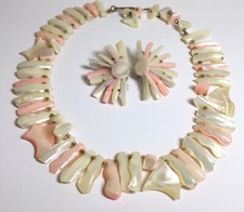 PRETTY VTG RETRO MOP SHELL 16” NECKLACE & MATCHING CLIP-ON EARRINGS SHOWSTOPPER