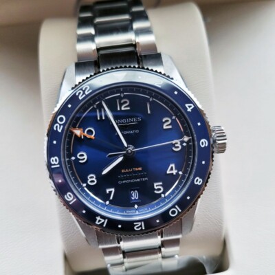 New Longines Spirit Zulu Time 39mm Blue Dial GMT Steel Men's Watch