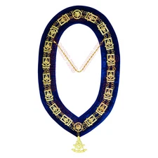 Masonic Past Master Metal Chain Collar Blue Backing + Free Jewel