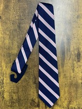 Brooks Brothers Navy Blue, White and Pink Stripes 100 Silk Boy's Necktie 44"