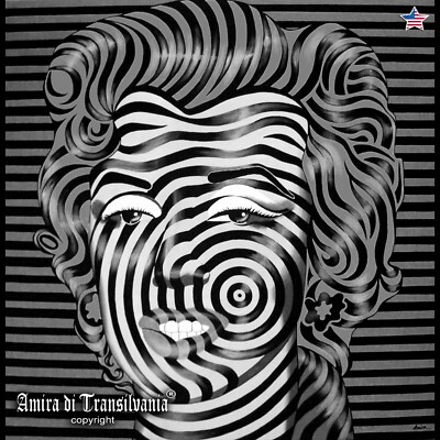 Marilyn Monroe Portrait Optical Op Painting Black and White Amira Artist Pop Art