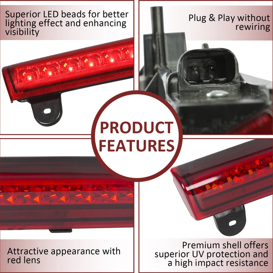 Luz de freio LED 3ª terceira vermelha compatível com 00-06 Chevrolet Suburban Tahoe GMC Yukon - Imagem 4 de 4