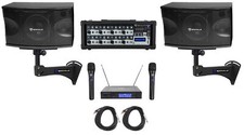  2 Rockville KPS80 8" 800w Karaoke Speakers Mixer Wall Brackets Wireless Mics