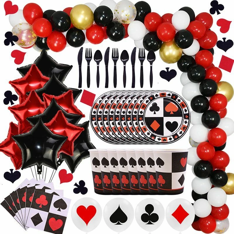 Casino Heart Poker Themed Black Red Party Magic Show Durable