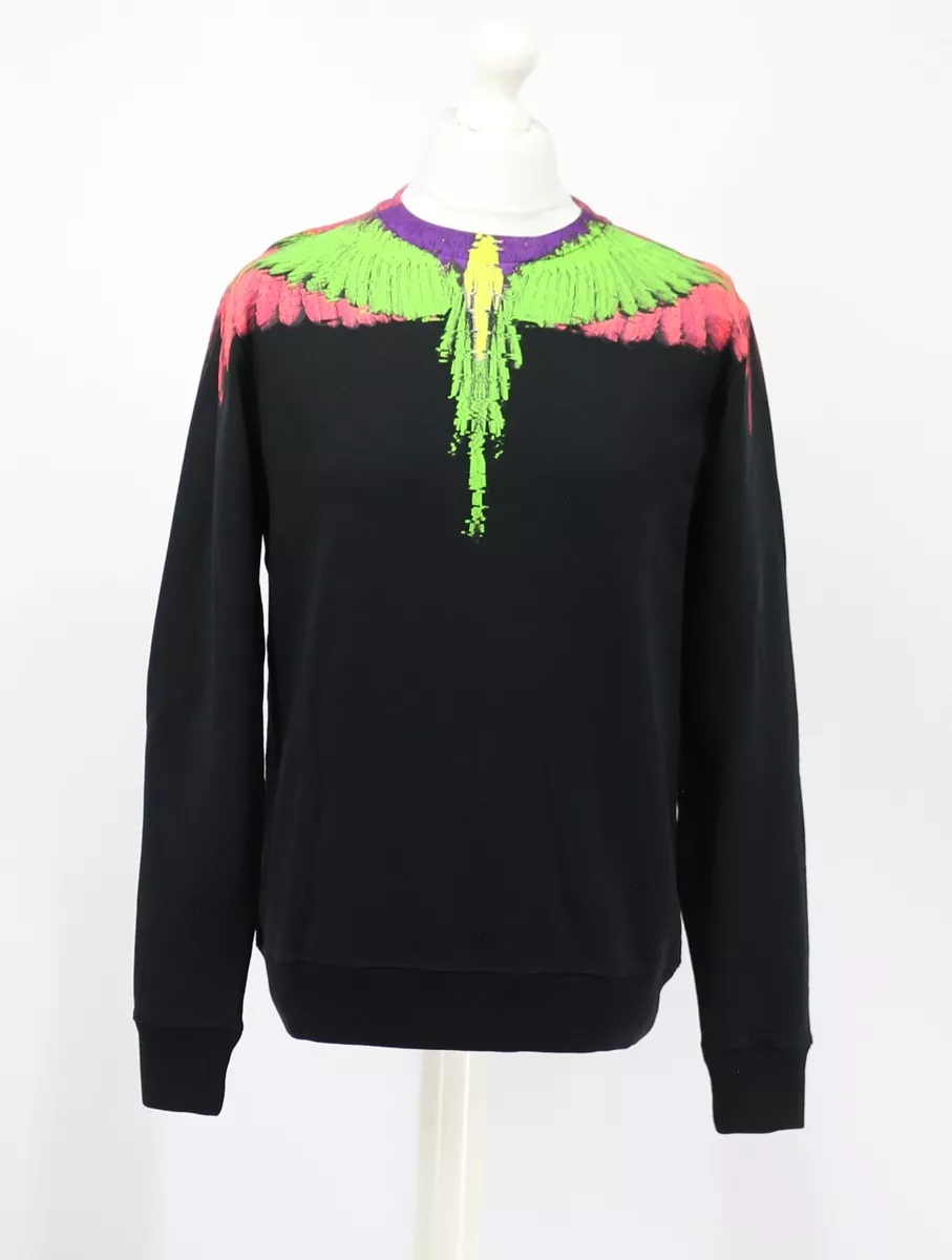 MARCELO BURLON FLUO GLITCH WINGS MENS SWEATSHIRT S BLACK RRP 370