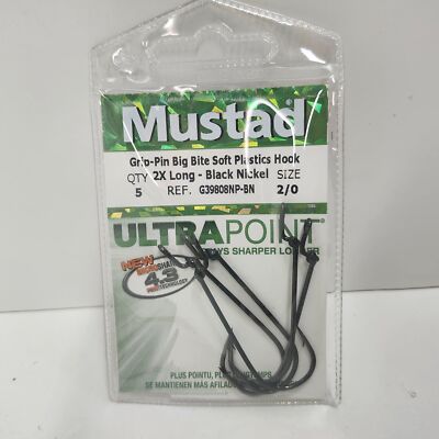 2 0 wire fish hooks Mustad UltraPoint Grip Pin 2X Fine Wire 5 Pack Fish Hooks Size 2/0  G39808NP-BN