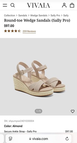 New Vivaia Womens Sally Round Tow Wedge Sandal Ankle Strap EU 39 US 8 - Picture 6 of 10