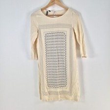 Mango womens dress size aus 6 shift cream 3/4 sleeve round neck 097886