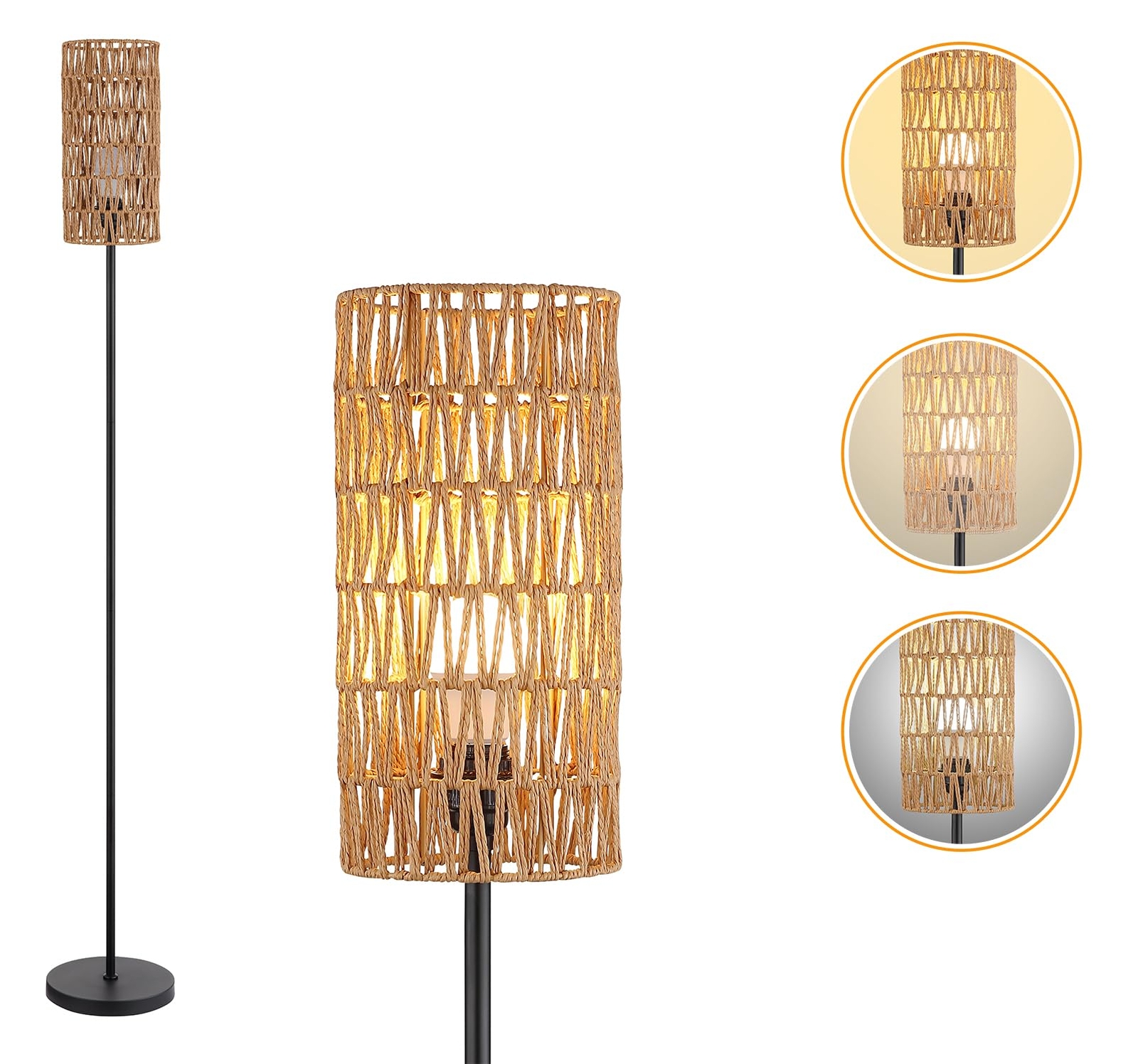 Floor Lamp for Living Room,Farmhouse Rattan Floor lamp,Modern Standing lamp w...
