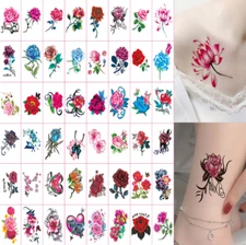 Women Temporary Tattoos 30 Sheets Mixed Rose Flower Butterfly Fake Body Stickers