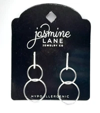 Jasmine Lane Jewelry Hypoallergenic Drop/Dangle Silver Tone 1.5" Hoop Earrings