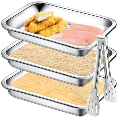 Breading Trays Set of 3 Large 10.4 x 7.7 x 1.9 Inch Stainless Steel Breading ...