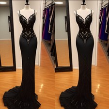 Elegant Gothic Black Mermaid Wedding Dresses Satin Lace Appliques Bridal Gowns