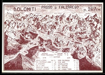 Artist AK Passo di Falzarego, Vista panoramica delle Dolomiti con sentieri e