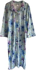 Size 1X Cozee Corner Floral Blue Ribbed Fleece Robe Duster Loungewear House Coat