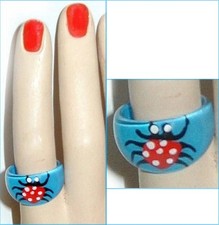 SPIDER RING Acrylic Lucite Vintage 1980s Blue NEW OLD STOCK Pop Art Size 9