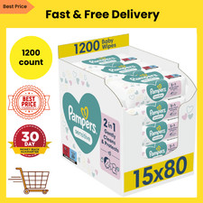 Image of Pampers Sensitive Baby Wipes 15 Packs of 80=1200 Baby Wet Wipes Unscented