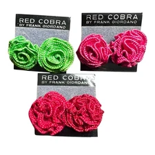 Red Cobra New Vintage Ribbon Fabric Rosette Post Earrings Set of 3 Pink Green
