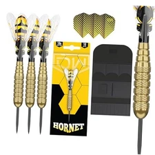 Dart World Hornet Brass Metal Tip Darts, 18G | Steel Tip Dart Set with Spare 