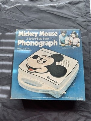 1970s Vintage Mickey Mouse 2 Speed Phonograph w Box and Paperwork - Untested