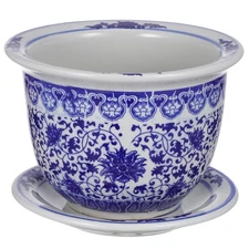 Blue and White Ceramic Planter Pot Chinese Ceramic Flower Pots Oriental Plant...