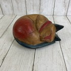 Wooden Cat Figure Curled Up Sleeping Hand Carved Folk Art Rustic VTG