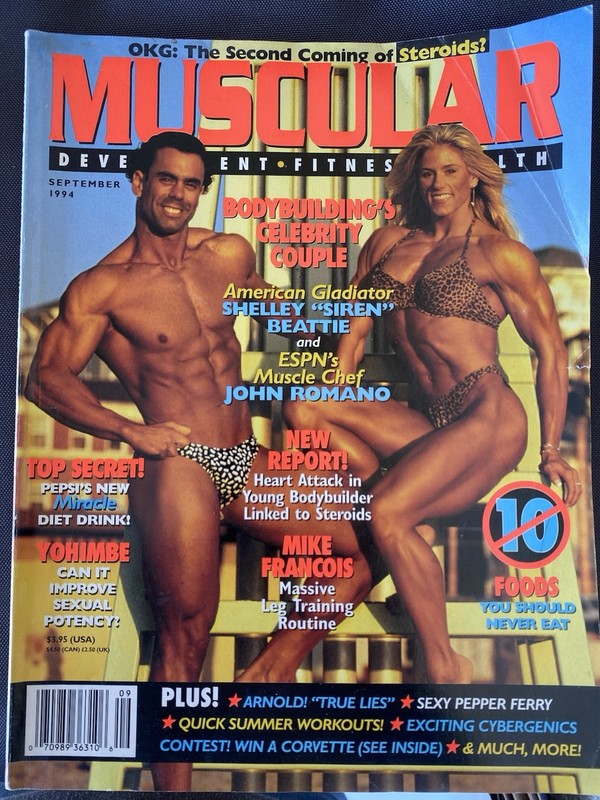 MUSCULAR DEVELOPMENT September 1994 Shelley Beattie, John Romano. Poster Pepper