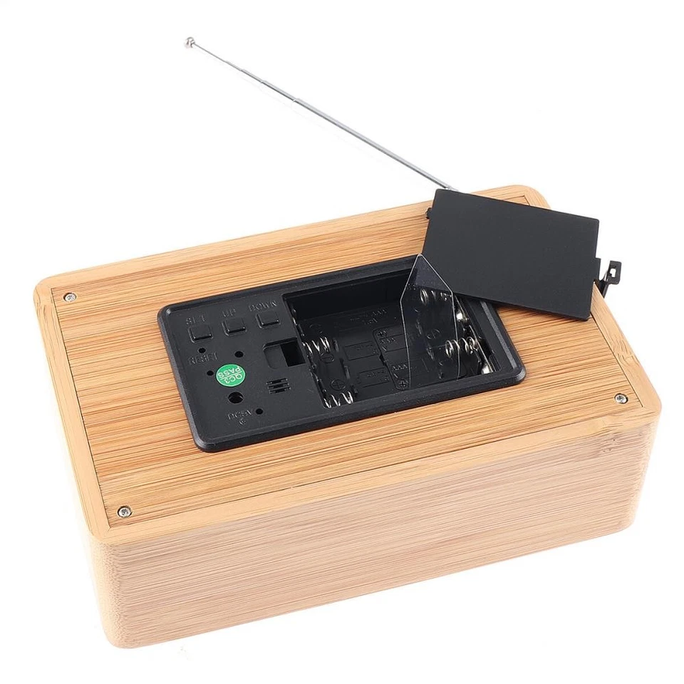 Multifunción Escritorio LED Digital Despertador Radio FM Reloj Madera Estilo Retro $ Foto 3 de 4