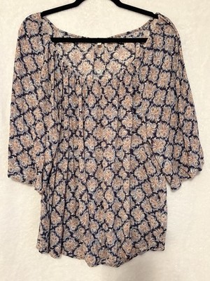 Daniel Rainn Women's Plus 2X Tunic Blouse Floral Blue Round Neck 3/4 Sleeve