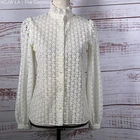 SEZANE Women's White Floral Lace Funnel Neck Long Sleeve Button-Up Blouse- SZ 34