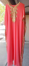 Lovely Vintage Peach Kaftan with Gold Embroidery and Edge Beading