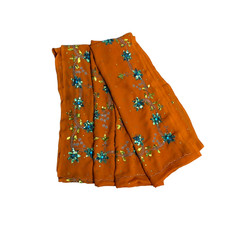 Bridal Saree Indian Vintage Saree Orange Used Sari Beaded Curtain Drape Decor 5Y