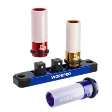 WORKPRO 3PC 1/2" Drive Lug Nut Impact Socket Set 17-19-2mm Deep Thin Wall Socket