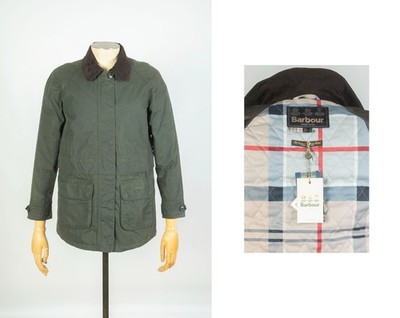 New Womens Barbour Banavie Tartan Wax Cotton Olive Jacket Coat Size UK 8 US 4