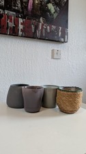 Set of 4 Indoor Plant Pots Planters Mixed Grey Purple Woven Ceramic Home Decor