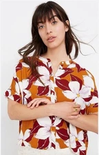 Madewell XXL Getaway Oversized Button Down Crop Shirt Size Island Magnolias NWT