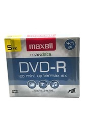 Maxell Maxdata DVD-R 4.7GB 16X - 5 Pack Slimline Jewel Cases Write Once 120 min
