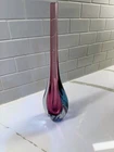 Vintage Murano Style Sommerso Art Glass Teardrop Bud Vase 10"