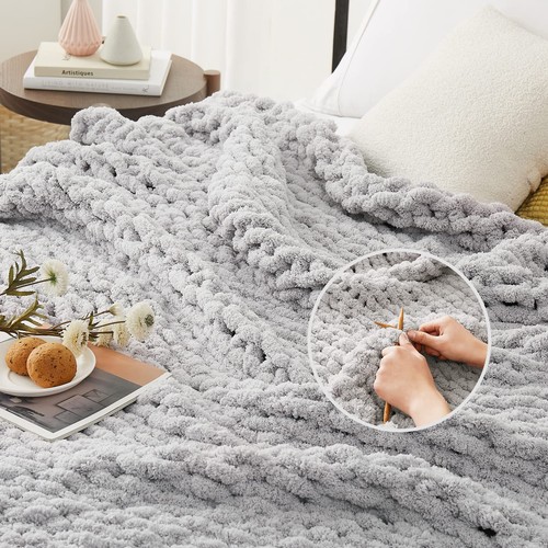 Chunky Knit Blanket Throw - Soft Chunky Throw Blanket 50''x60'': 100% Hand Ki... - Foto 3 di 7