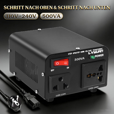500W Spannungswandler 110V auf 240V Transformator Überspannungsschutz EU Stecker