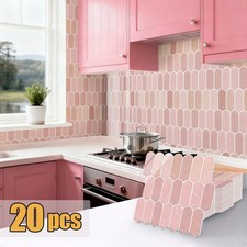 20Pcs Self-Adhesive 3D Pink Wall Tile Stickers, Kitchen Waterproof Wall Sticker