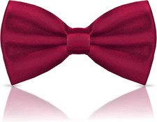 Men'S Bow Ties Solid Color Pre-Tied Bow Tie Satin Formal Tuxedo Bowtie Wine Red