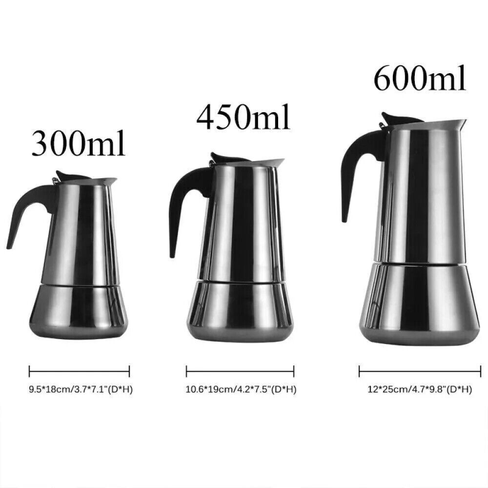Edelstahl Espresso-Maker Tasse Fur Herd Kaffee Percolator Moka Topf 2/4/6 Tasse