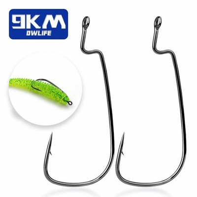 Bass Fishing Worm Hooks - 50pcs Offset Shank Hooks 3X Strong High Carbon Steel