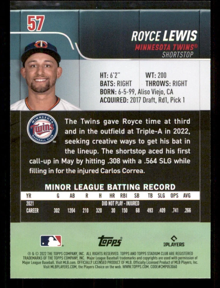 2022 Stadium Club Red Foil #57 Royce Lewis - Image 2 of 2