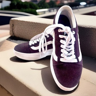 Vans Old Skool Platform Sneakers Dark Plum Suede & White Classic Skate Shoes 7 