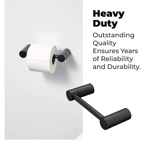 Align Pivoting Double Post Toilet Paper Holder in Matte Black-Chrome With Hooks - Picture 8 of 8